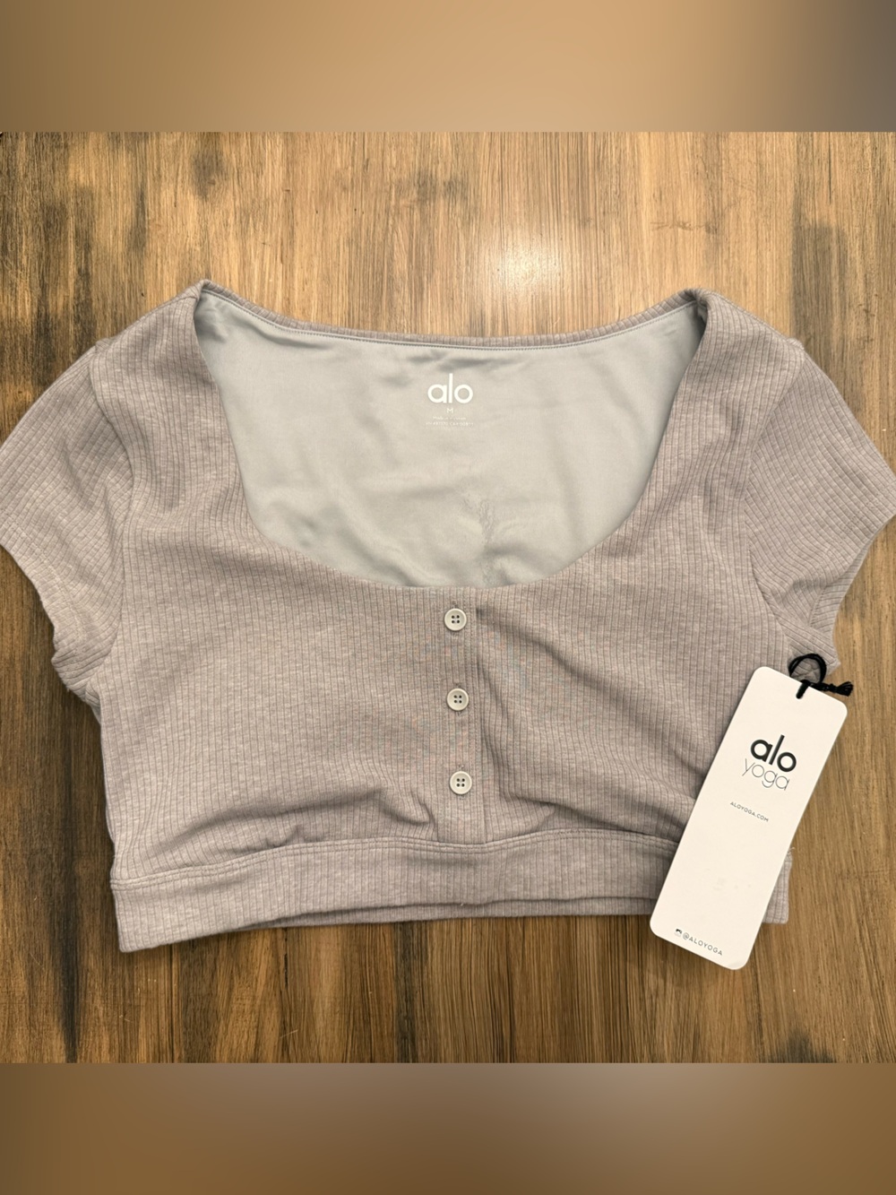 Alo Yoga Blissful Henley Bra Top in Heather Grey NWT